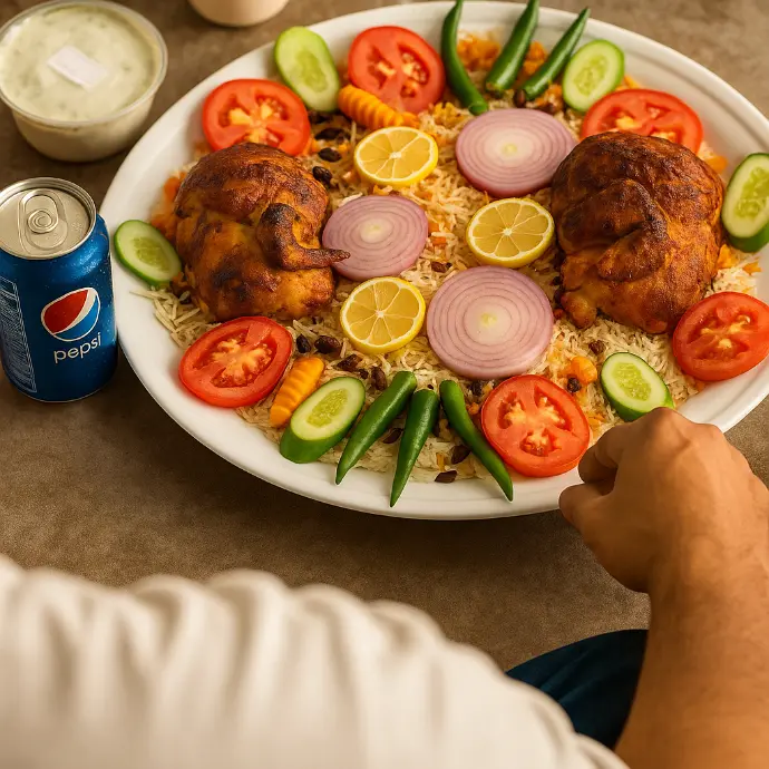 أرز بخاري مزين بالخضار الطازجة
