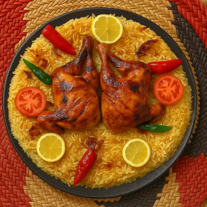 طبق بخاري مع دجاج وأرز مطاعم نور الرياض